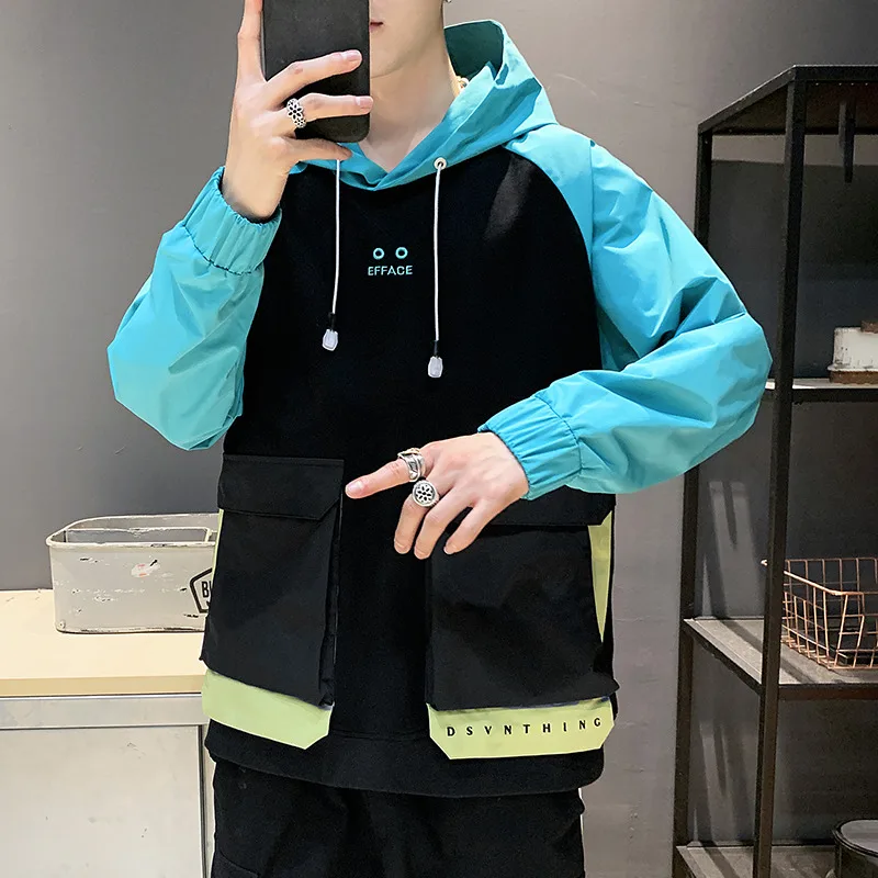

2020 Spring/Autumn Casual New Style O-Neck Print Hoodie Sweatshirt Men'S Thin Hip Hop High Streetwear Big Pocket Clothes