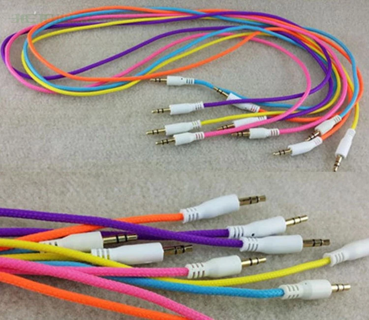 High Quality Candy Color Braided Fabric 3 5 to 3 5 Male to Male Audio Cable for iphone Headphone Car Aux 300pcs lot