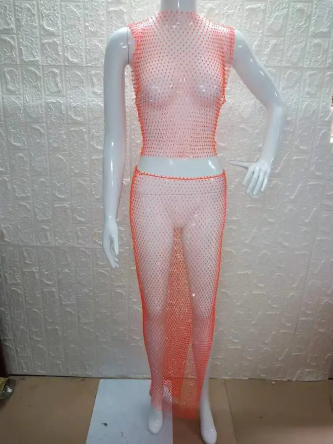 Сексуальное Сетчатое блестящее Сетчатое платье с бриллиантами, женские праздничные вечерние платья, роскошные летние пляжные платья, Новинка - Цвет: Fluorescent orange O