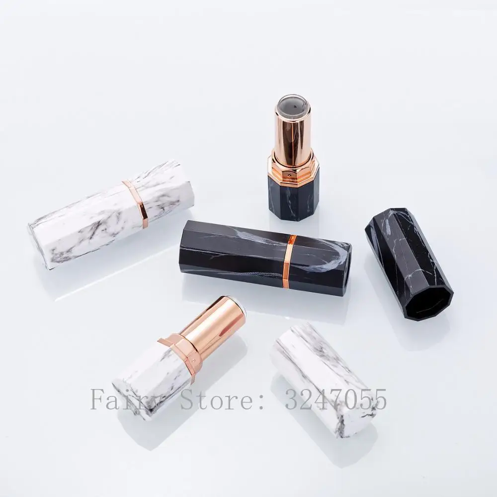 10/30/50pcs Black White Marble Octagonal Cylinder Empty Lipstick Tube 12.1mm Shell Packaging Cosmetics Refillable | Красота и