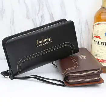

Vintage Men's Clutch Wallet with Wristlets Pu Leather Long Phone Pack Money Bags Bank ID Card Holder Male Zipper Purse Men