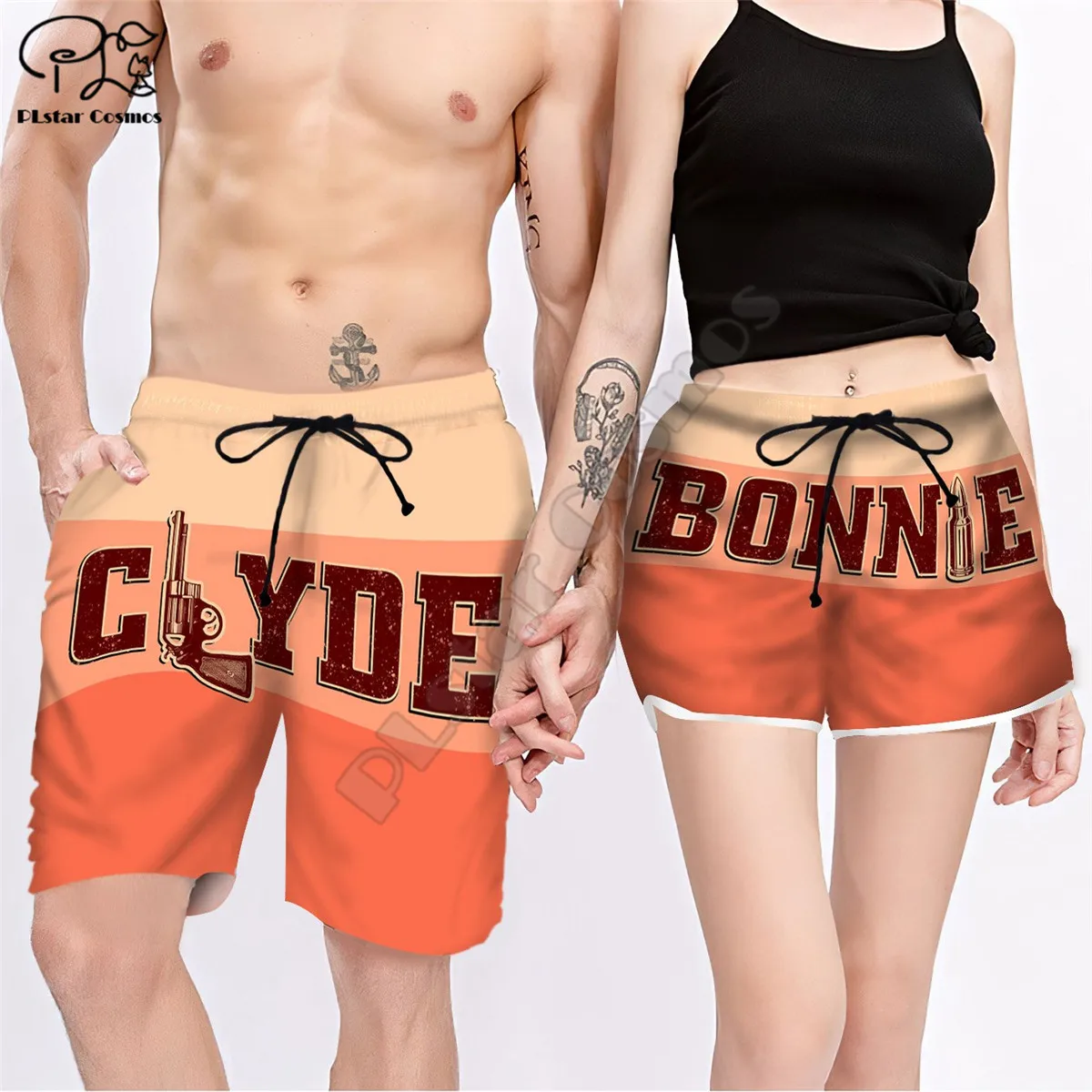 

Couple Matching CLYDE & BONNIE CORAL Printed 3d Shorts women men Elastic Waist Summer Quick Dry Beach shorts