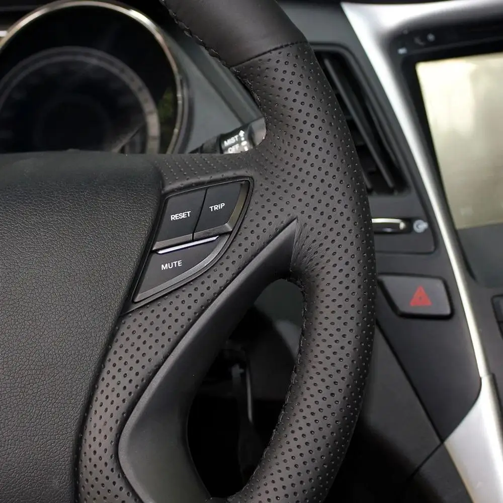 Новинка Противоскользящий черный кожаный чехол на руль для Hyundai Sonata 8 2011 2014|steering