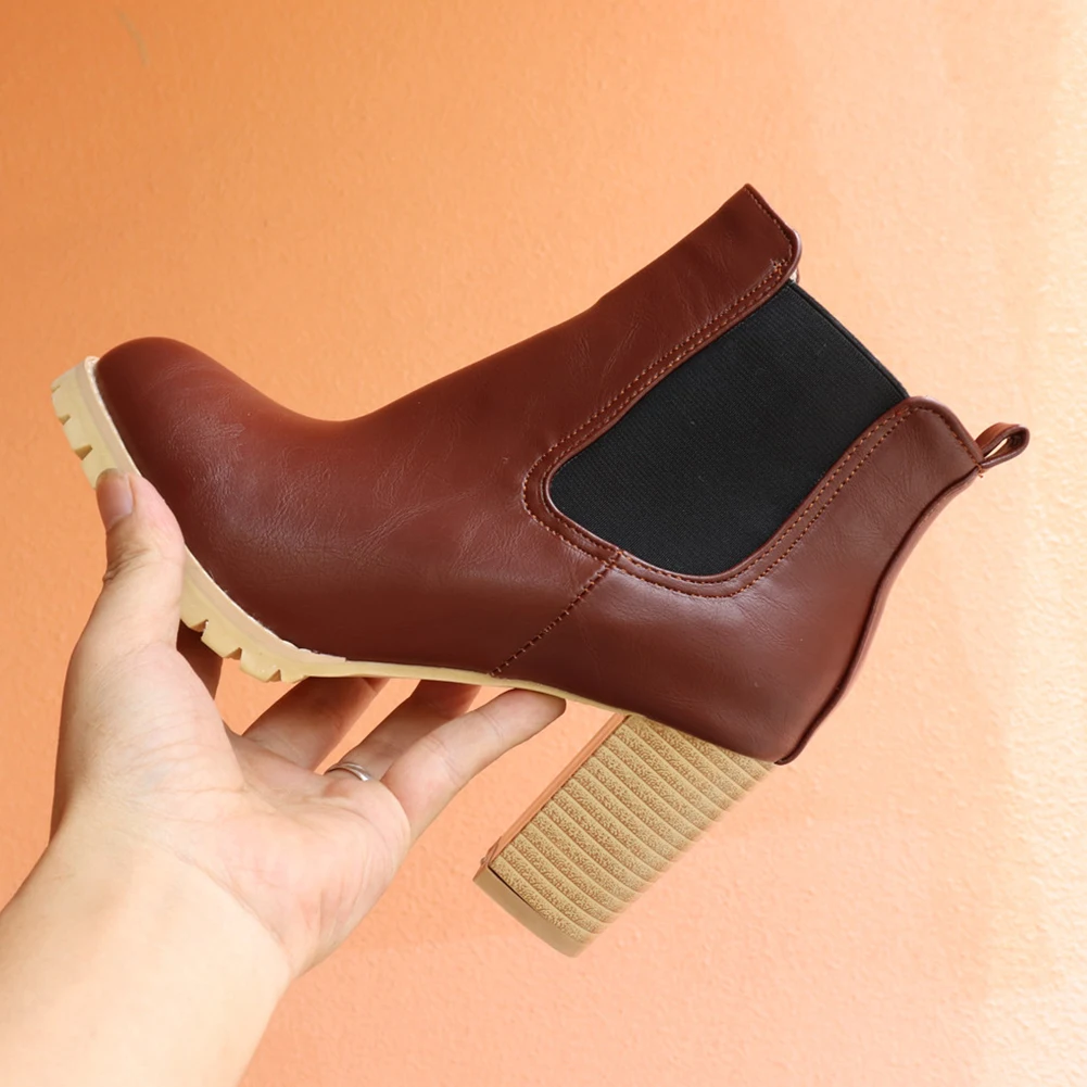 

SARAIRIS Retro High Heels Chelsea Boots Women Autumn Winter Woman Ankle Boots Women Slip On Shoes Woman Large Size 43