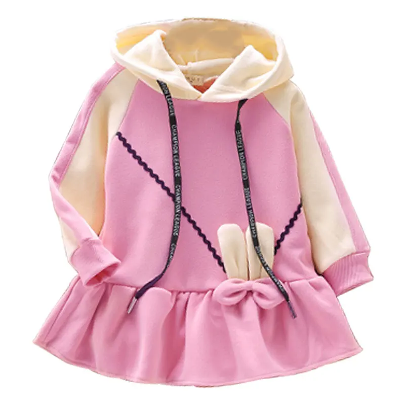 

Baby Girls Patchwork Color Long Sleeve Hoodie Thicken Dresses