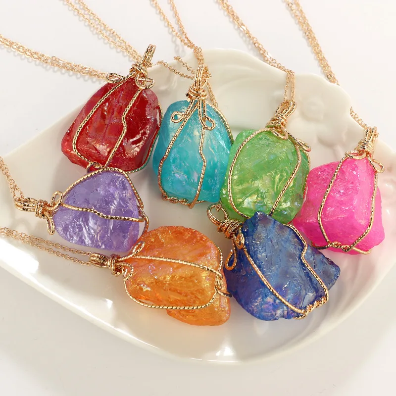

luxury designer jewelry natural stone bind with wire women mens necklace iced out chains pendant necklaces jewelry NE1149