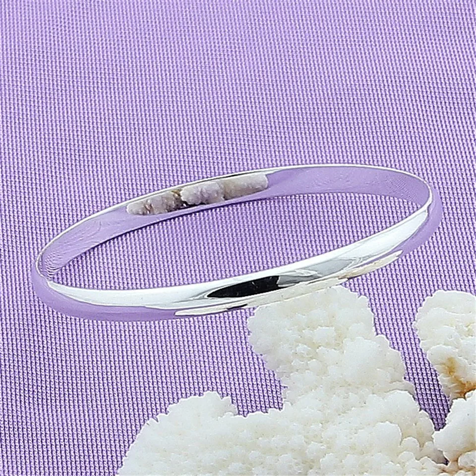 925 Sterling Silver Smooth Solid Bracelet Bangles For Women Men Charm Party Luxury Jewelry