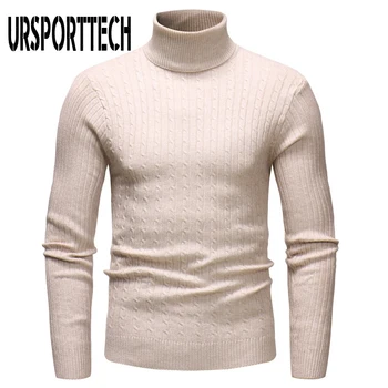 

New Autumn Winter Warm Turtleneck Sweater Men Fashion Solid Knitted Mens Sweaters 2018 Casual Male Double Collar Slim Pullover