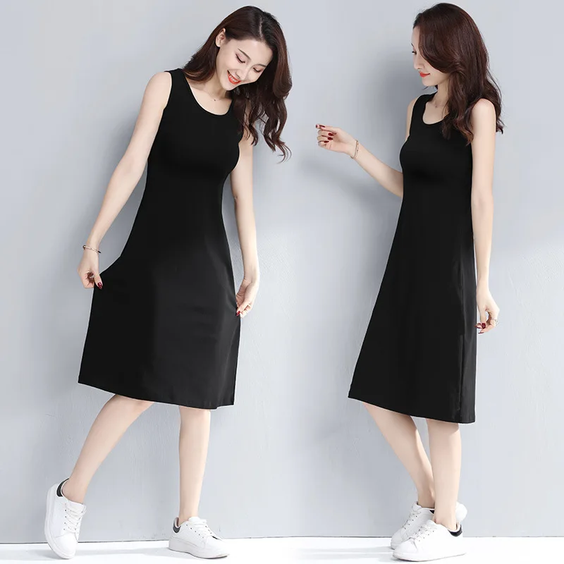 

91.2% cotton S M L XL 2XL 3XL 4XL 5XL New Long bottom solid tank tops vest Spring large size sleeveless women's A-Line shirt