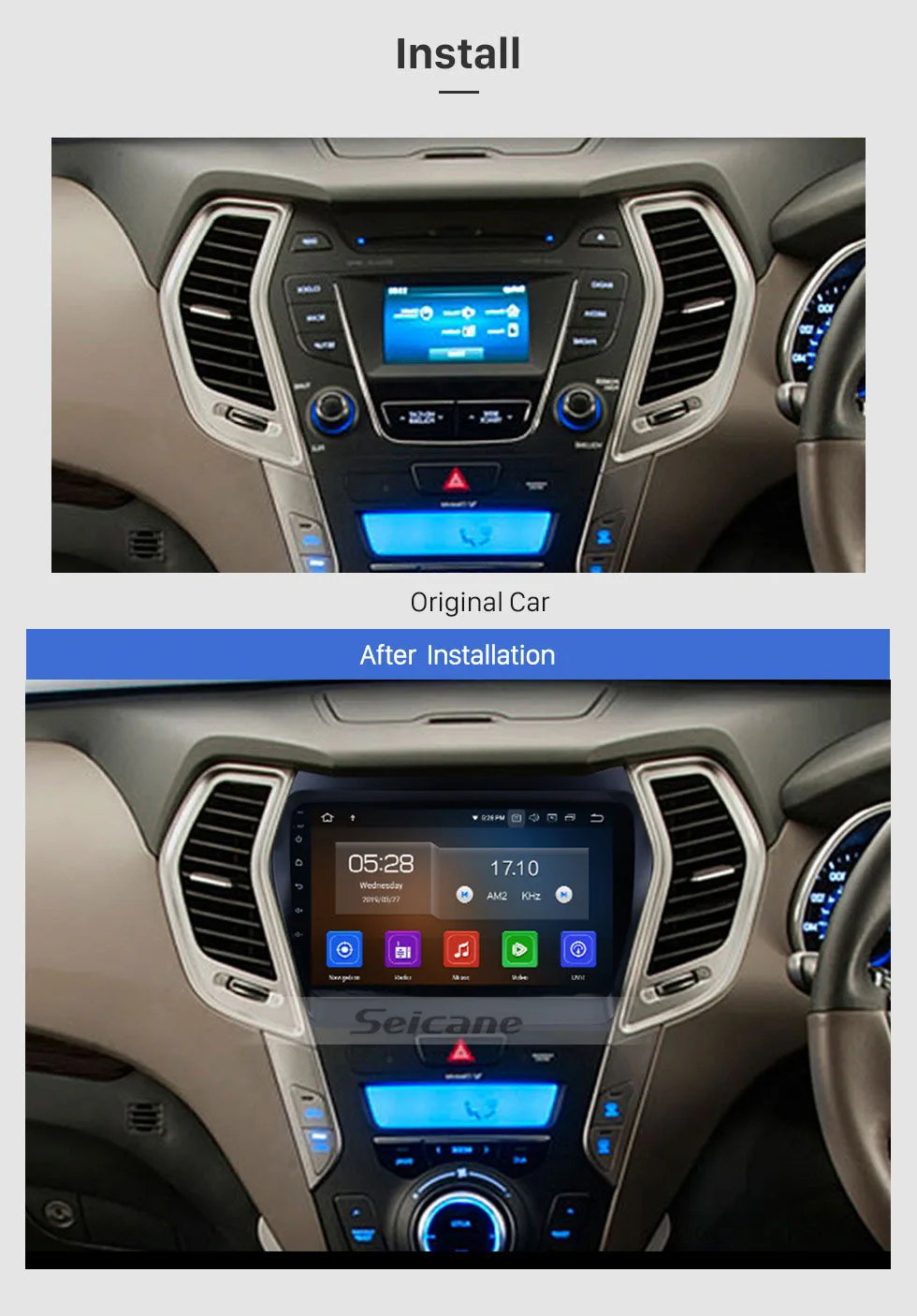 Discount Seicane Android 9.0  Car Multimedia Player Bluetooth Wifi 4G GPS Navigation for 2013 2014 Hyundai Santa Fe IX45 Support DVR 1