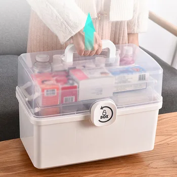 

3 Layers Foldable Lockable Portable Large Capacity Medicine Box First Aid Kit Multi-functional Medicine Storage Bin