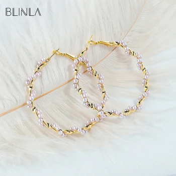 

BLINLA New Korean Statement Simulated Pearl Big Circle Drop Earrings 2019 For Women Fashion Hoop Party Earrings Wedding Jewelry