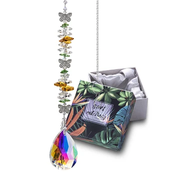 

H&D Crystal Suncatcher Metal Butterfly with 50mm AB Bauhinia Prism Drops Rainbow Maker Window Hanging Ornament Home Garden Decor