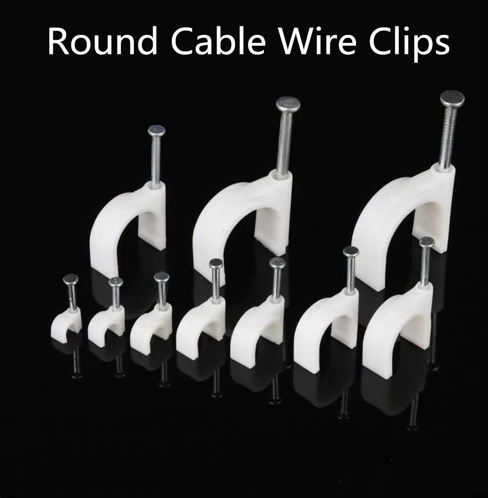 Cable organizer 100PCS Round Cable Wire Clips 4mm 6mm 8mm 10mm Cable Management RG6 CAT6 RJ45 Electrical Wire Cord Tie Holder Circle Clips