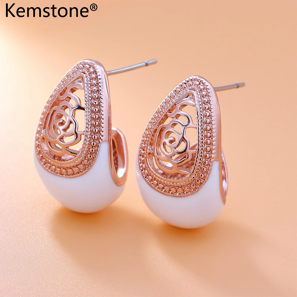 Винтажные серьги гвоздики Kemstone с эмалью из филигранного розового золота в стиле