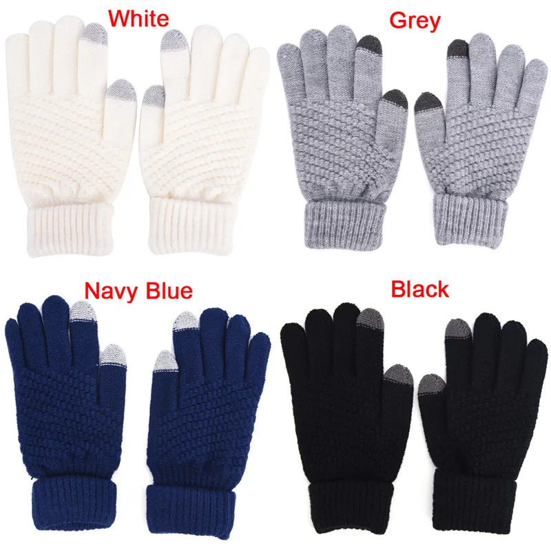 1pair Winter Touch Screen Gloves Warm Stretch Knit Mittens Imitation Wool Full Finger Guantes men Female Crochet Luvas Thicken