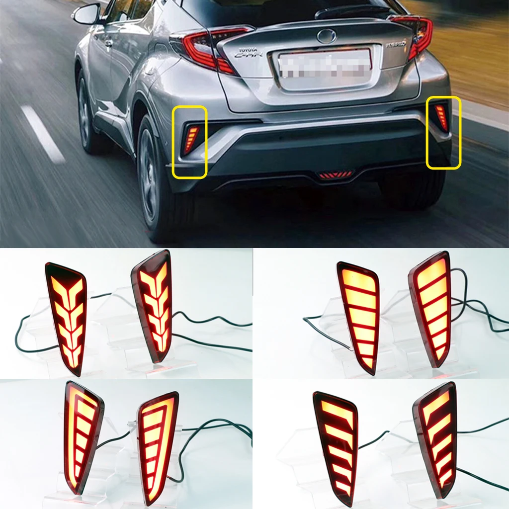 

2-in-1 funcntions LED Rear Bumper Reflector Light for Toyota CHR 2016-2018, as 3D LED lightbar Driving lights&RED Brake light