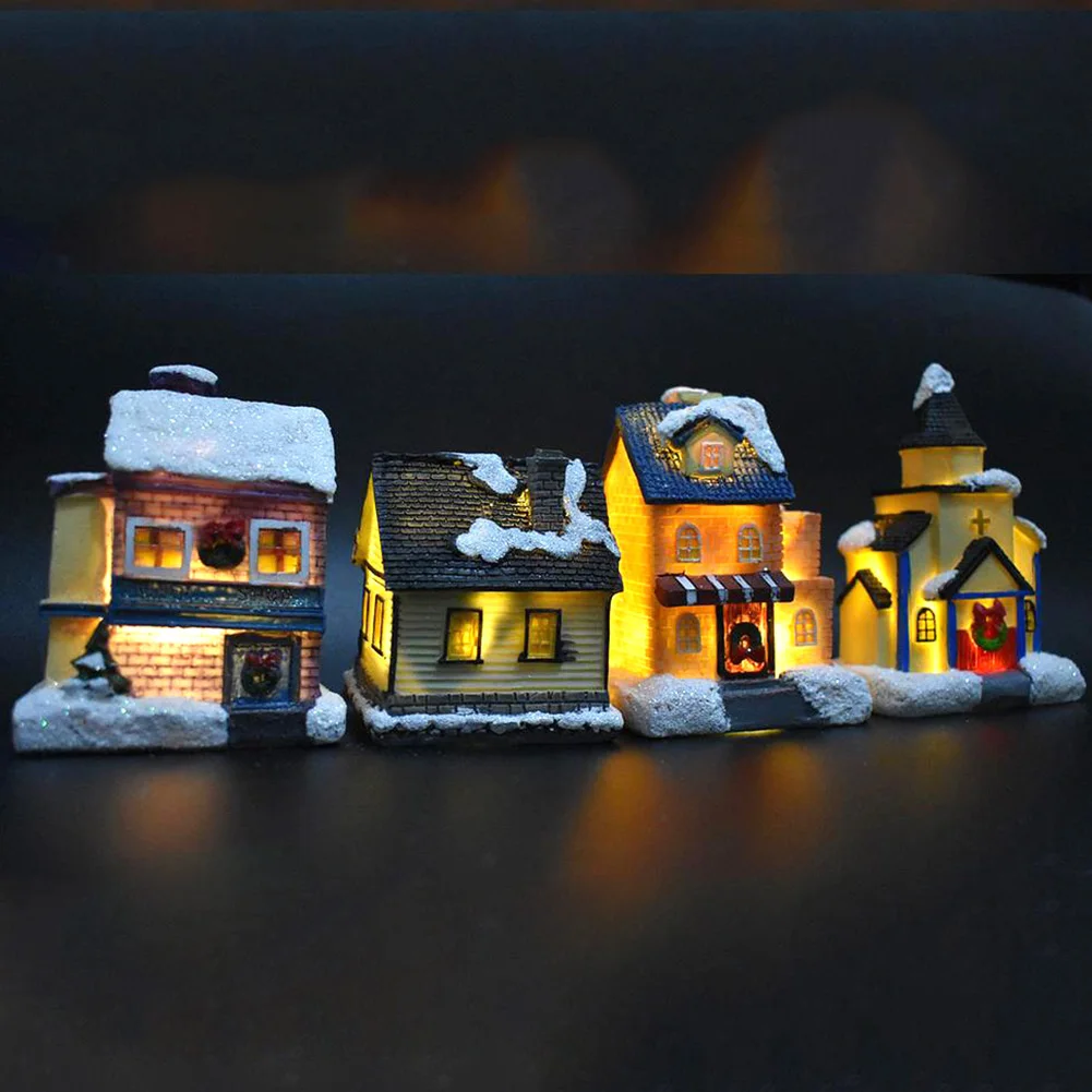 Миниатюрные фигурки, милые сказочные снежные сцены, домик с светильник, Рождественский стол, украшение, аксессуары, Craetive, детская игрушка, подарок