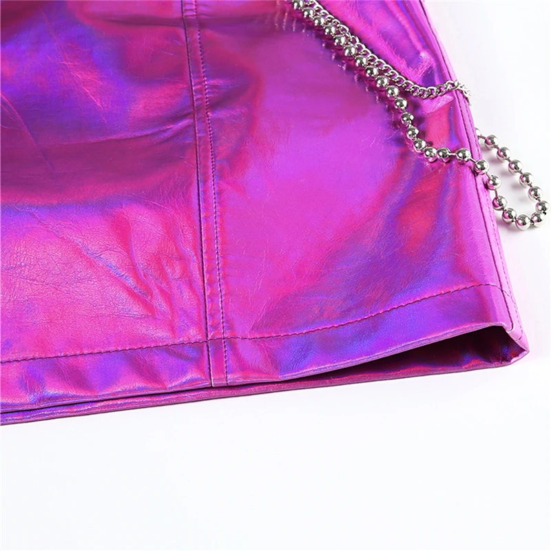 Сексуальная Женская эластичная мини-юбка модная фиолетовая короткая юбка из искусственной кожи вечерняя одежда