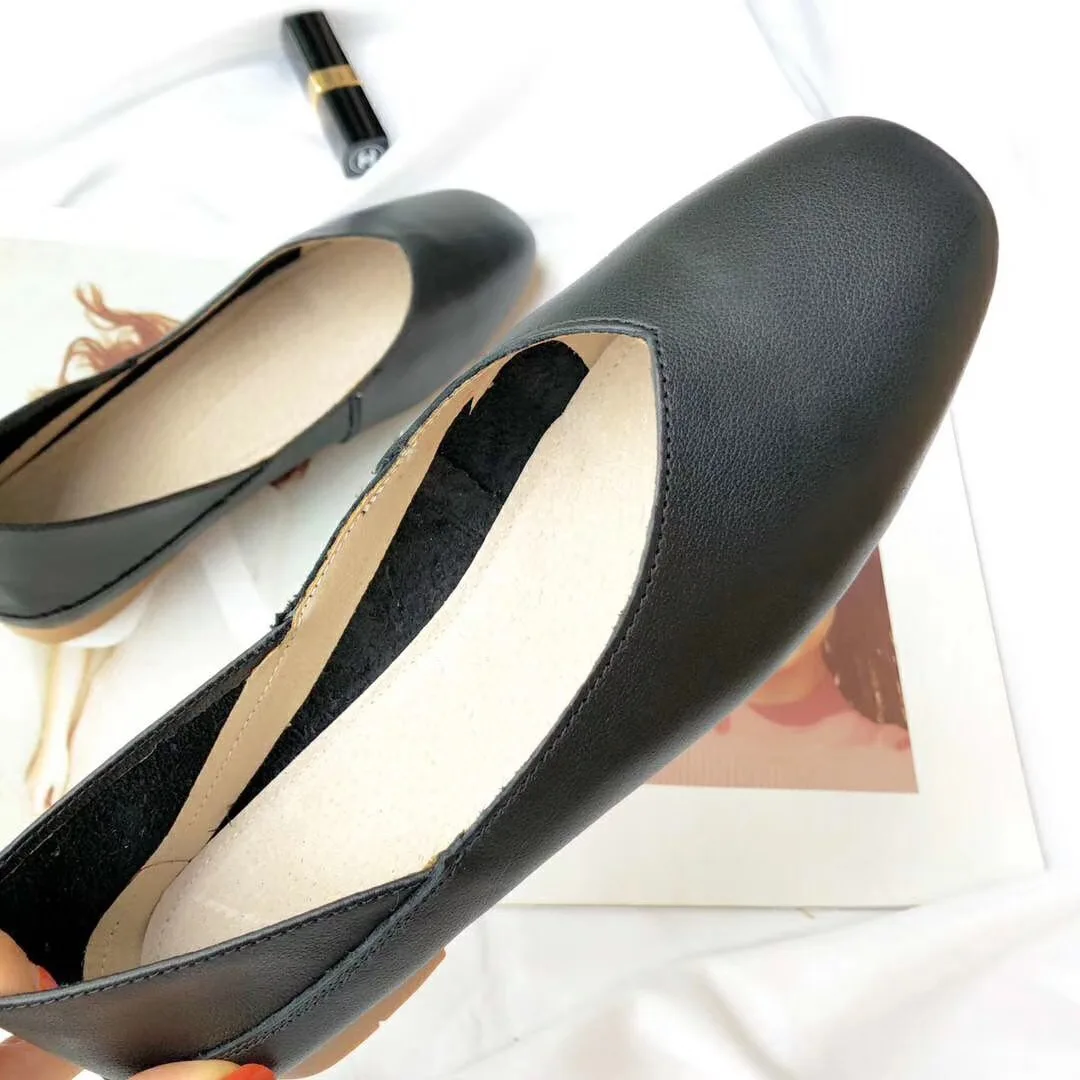 

2019 New Style WOMEN'S Shoes Genuine Leather Shallow Mouth Single Shoes Korean-style Square Head Double Purpose Flat Grandma Sho