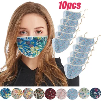

10PCS Adult Women Floral Adjustable Safet Protect Washable Cotton Face Mask Cloth Face Mask Reuseable Mouth Mask Mouth Cover Was