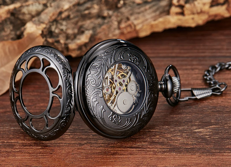 Mechanical Hand Wind Pocket Watch with Fob Chain