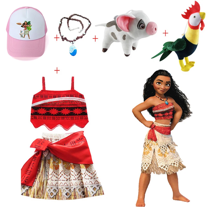 Costume de Cosplay Vaiana pour filles, nouvelle collection été 2022,  ensemble de déguisement princesse Moana pour enfants, avec chapeau,  collier, cochon, poussin, aventure, fête, Cosplay - AliExpress