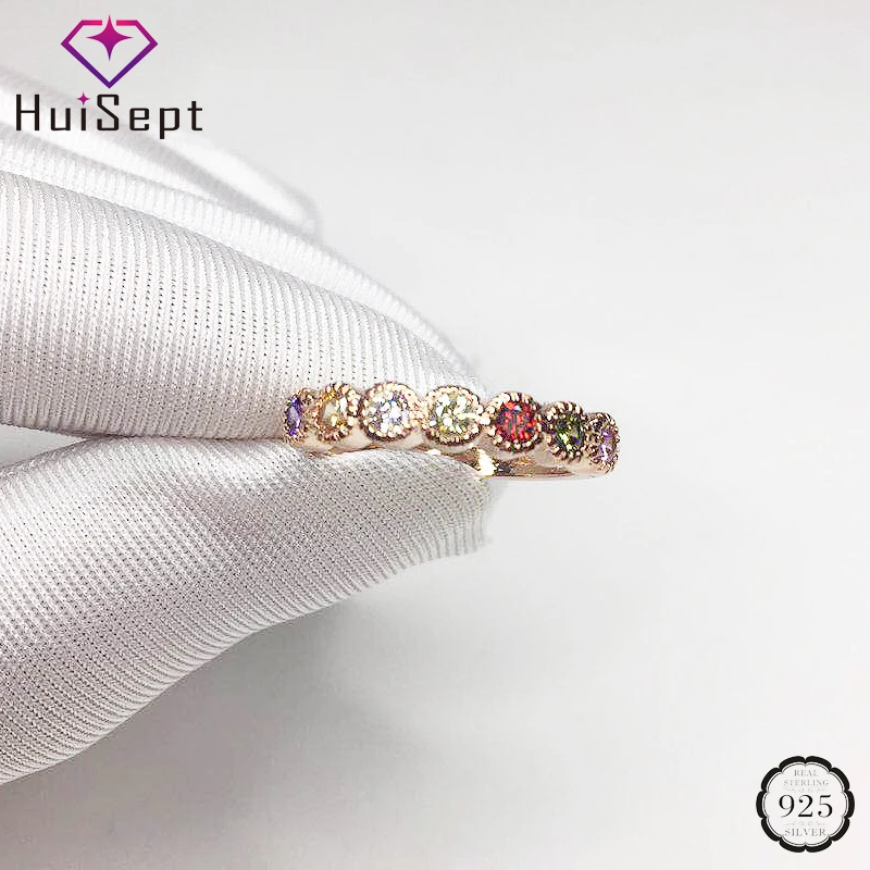 

HuiSept Women Rings 925 Silver Jewelry Accessories Topaz Zircon Gemstones Rose Gold Ring for Wedding Engagement Banquet Party