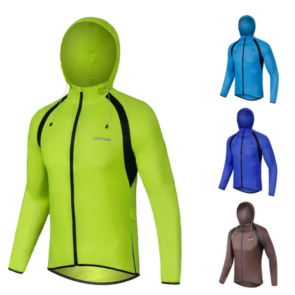 

Amur Leopard Mens Cycling Jersey Hooded Water Repellent Rain Coat Long Sleeve Raincoat Windcoat Waterproof Bike Bicycle Jersey