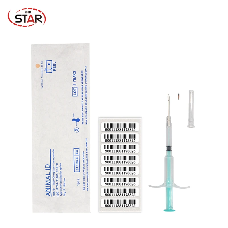 

90pc/lot 134.2khz ISO11785 FDX-B Microchip Syringe Animal Id Injector 1.25*7mm Injectable Ffid Microchips For Dog Cat Cattle Pig