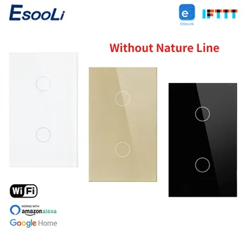 

EsooLi 2 Gang Glass Panel US Standard Smart Wifi Wall Touch Switch Automation Wireless By Ewelink APP Single Fire Line Switch