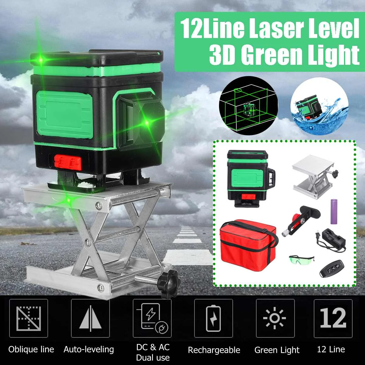 

12 Lines 360 Degree 3D Laser Level Measuring Devices Line Rotary Horizontal And Vertical Cross Laser Level with Bag+controller