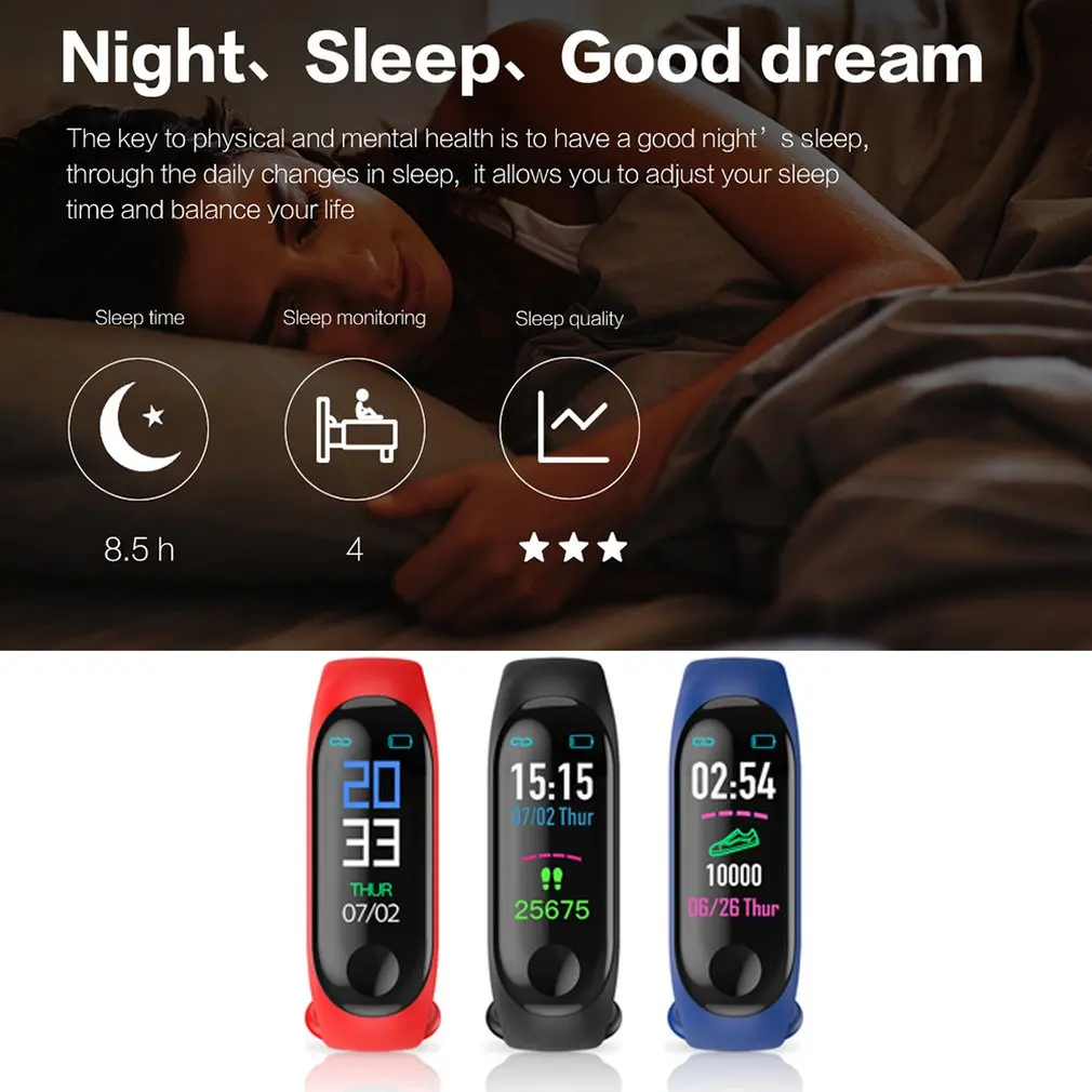 M3 Водонепроницаемый Bluetooth 90 мАч емкость батареи датчик сердечного ритма движения 0.96lcd с экраном умный Браслет