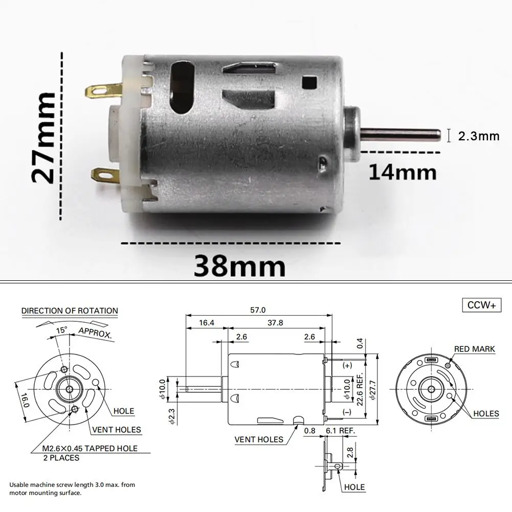 Il Micro motore ad alta velocità RS-385 di cc ha spazzolato il motore 12V dell'ingranaggio dell'acciaio inossidabile del metallo per l'attrezzatura di massaggio delle macchine di schiocciatura degli utensili elettrici