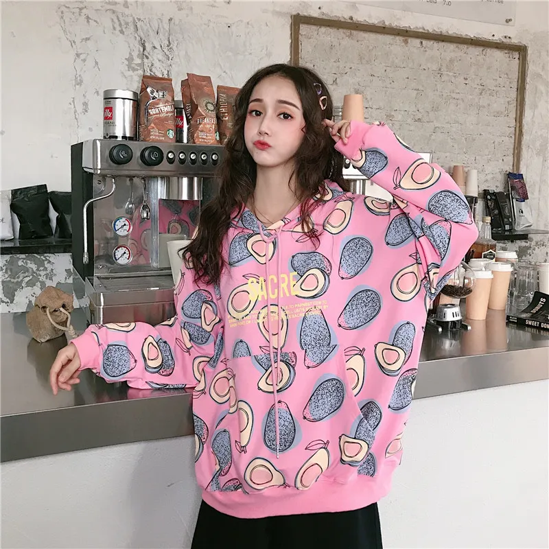 Ulzzang зимняя женская Толстовка Harajuku печать толстовка с капюшоном bf с длинным рукавом Свободные пуловеры толстовка одежда ins