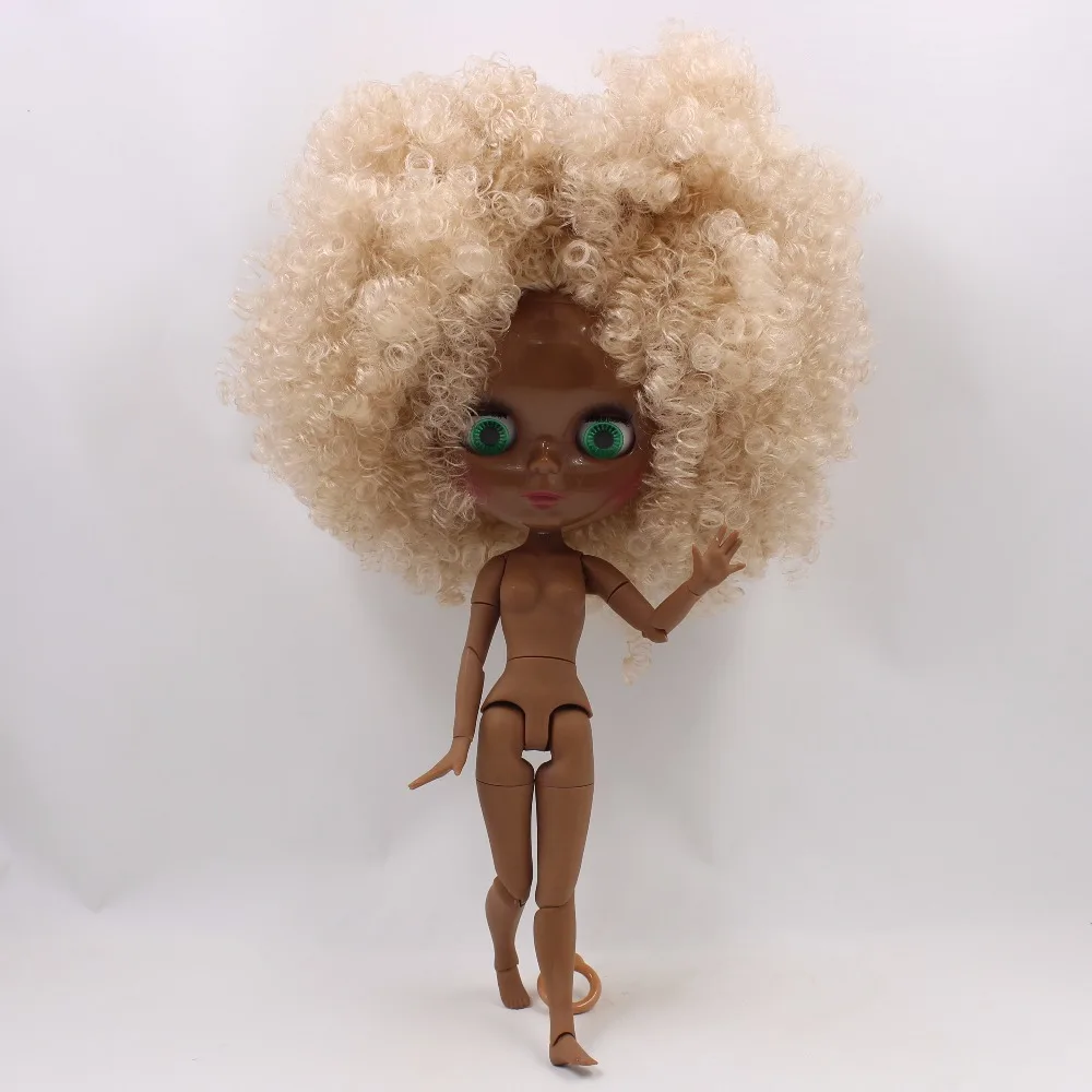 Neo Blythe Doll with Blonde Hair, Black Skin, Shiny Cute Face & Custom Jointed Body 1