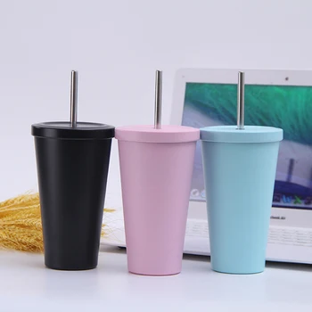 

3 Colors Creative Vacuum Stainless Steel Thermos Cup Portable Outdoor Sports Children Covered With Straw Thermo Cup