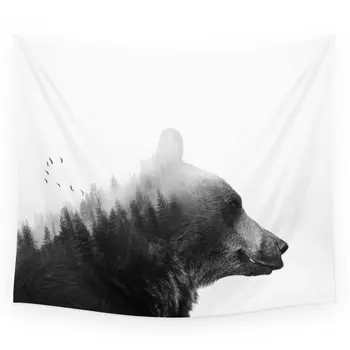

Big Bear Forest Bird Tapestry Wall Hanging Polyester Home Bedroom Decor Bedspread Beach Mat Blanket Yoga Mat Dorm Decor
