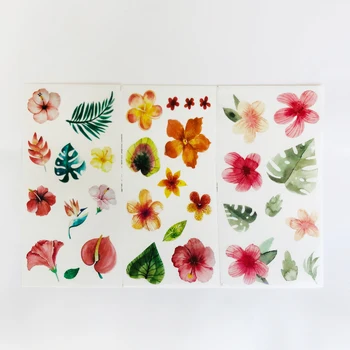 

3 Sheets /Pack Fresh Flowers and Leaf Decorative Album Diary Stickers Hand Account Decor