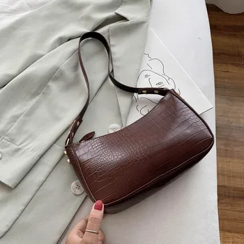 

Retro Crocodile Pattern Baguett Bag Women PU Leather Shoulder Bag France Armpit Bag Advanced Design Handbag Lady Purse sac femme