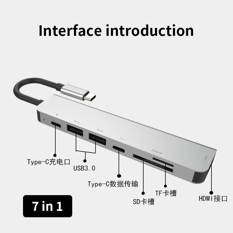 USB3.0 док-станция Тип C к HDMI концентратор адаптер для SD TF карт ридер ноутбук MacBook смартфон расширение USB-C конвертер HDMI - Цвет: 7in1  Silver grey