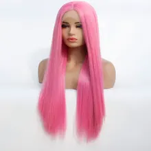 Pick Long Strtaight ручная вязка синтетический кружевной передний парик без клея термостойкие волокна натуральные волосы для женщин девушки парики