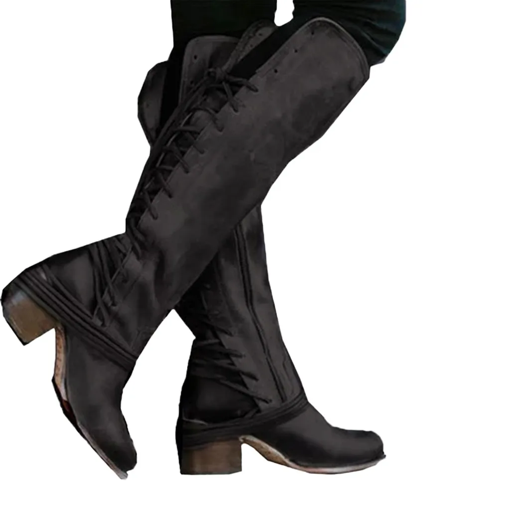 Пикантные высокие сапоги женские сапоги в римском стиле женская обувь на высоком каблуке женские замшевые высокие сапоги зимние женские сапоги до колена с завязками#724