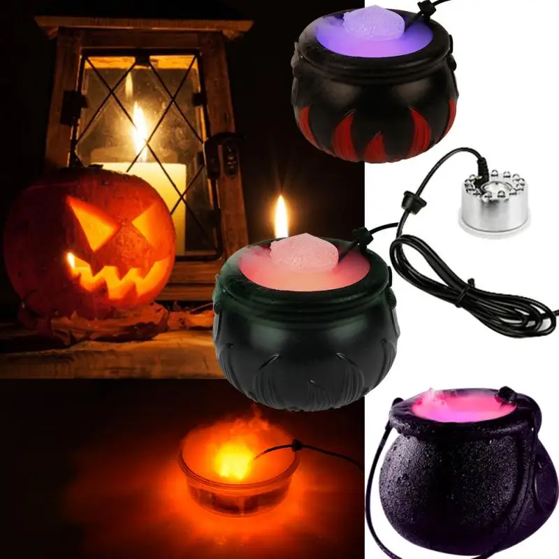 Colorful LED Fog Machine For Haunted House Halloween Atmosphere Decoration Props Halloween Mist Maker Fogger Mister Built-in Low Water Level Sensor