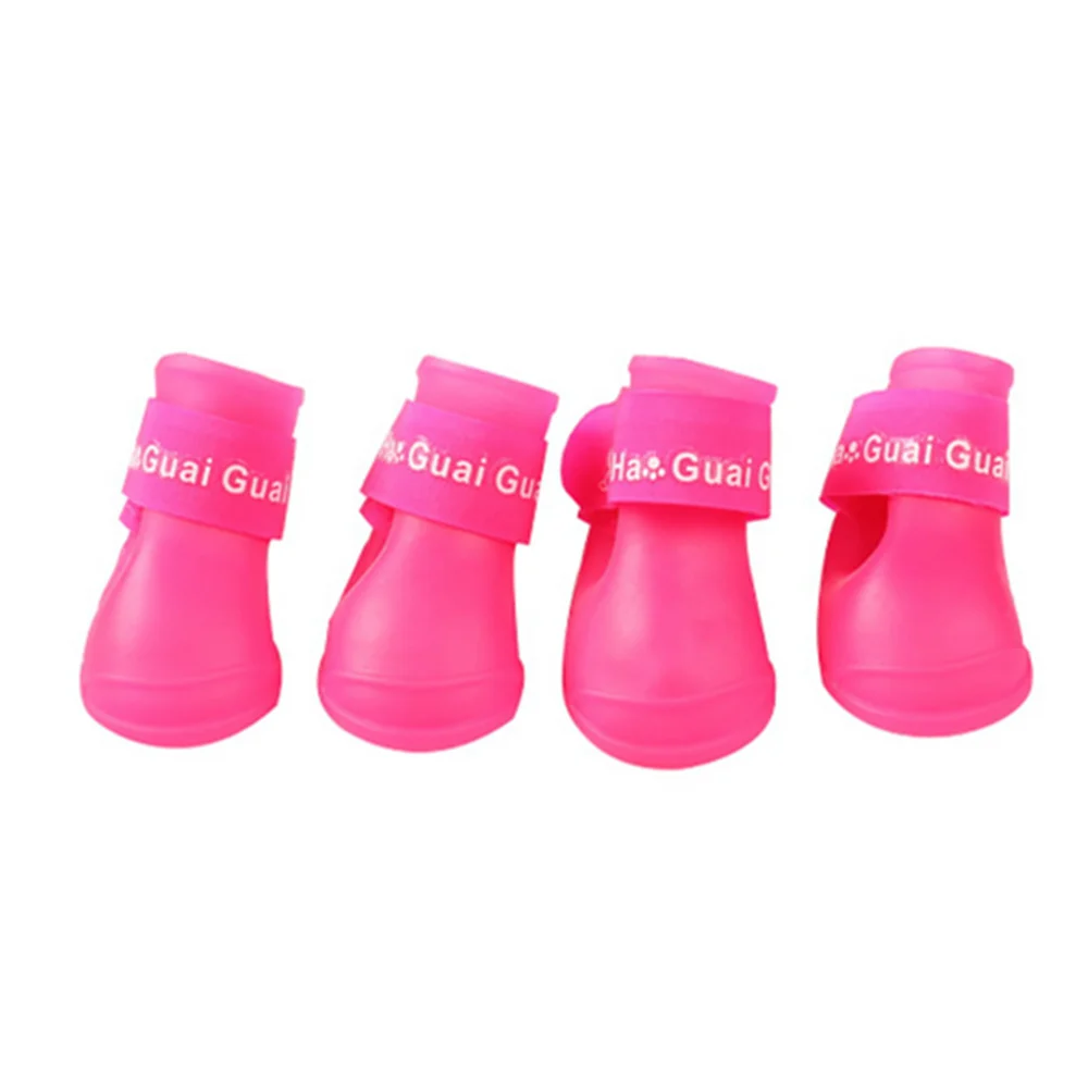 4pcs Pet Rain Boots Durable Candy Color Pet Rubber Boots Outdoor Anti-slip Waterproof Dog Cat Shoes Pet Rainy Days Supplies