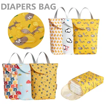 

Cartoon Baby Diaper Wet/Dry Bag Organizer Reusable Cotton Fashion Prints Multifunctional Stroller Storage Bag Travel Nappy Bag