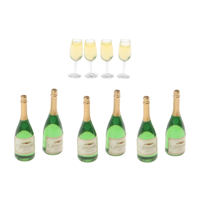 10 Pack 1/12 Scale Wine Bottles Goblets Dollhouse Dining Table Accessories 2