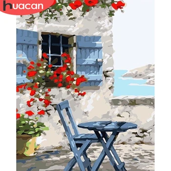 

HUACAN Painting By Number House Landscape Wall Art Picture By Number Flower Drawing Canvas Acrylic Handpainted Gift Home Decor