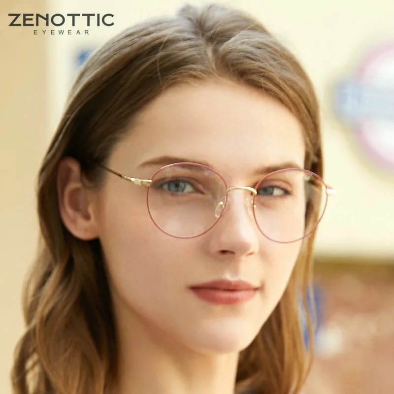 ZENOTTIC Titanium круглые очки по рецепту для женщин анти синий луч оптическая