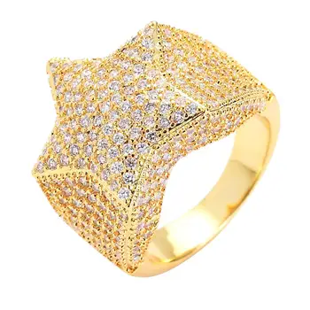

Miami Cuban Chain Men Ring Gold Silver Color Iced Out Full Zircon Hip Hop RING Five Star Rock Jewelry
